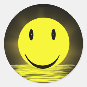 Zonnig gezicht in rimpels ronde sticker