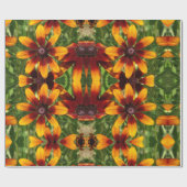 Zonnig gouden bloemen glanzend inpakpapier (Vlak)