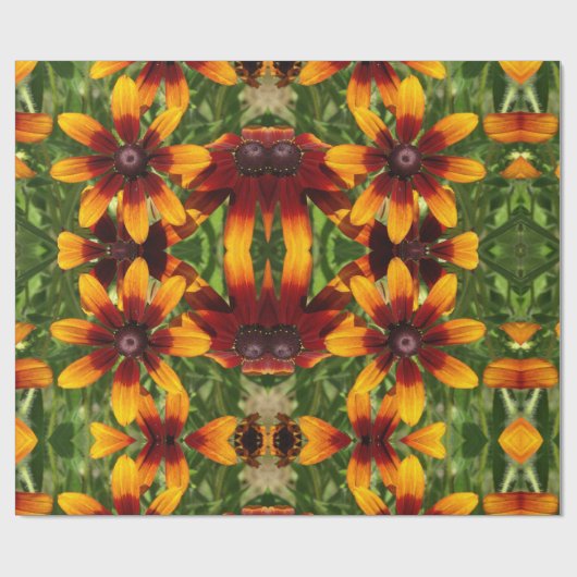 Zonnig gouden bloemen glanzend inpakpapier (Vlak)