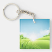 Zonnig groen veld landschap sleutelhanger (Voorkant)