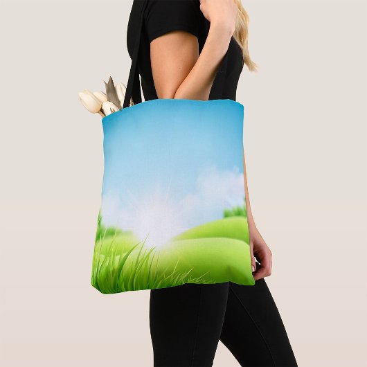 Zonnig groen veld landschap tote bag