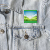 Zonnig groen veld landschap vierkante button 5,1 cm (In situ)