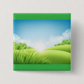 Zonnig groen veld landschap vierkante button 5,1 cm (Voorkant)