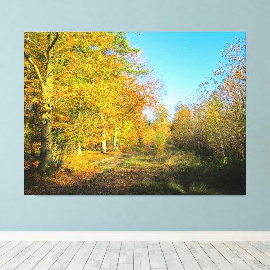 Zonnig herfstbos - canvas afdruk (Insitu (Houten vloer))
