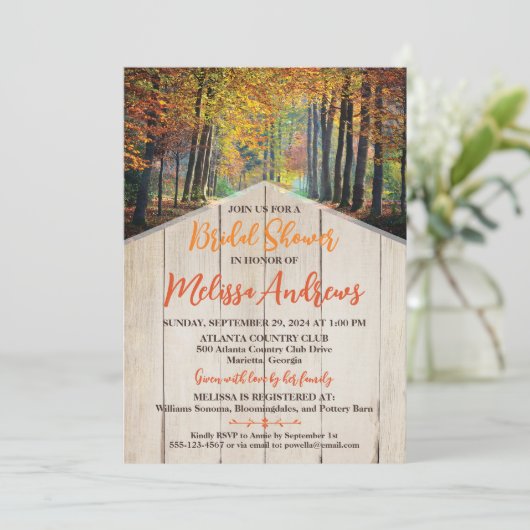 Zonnig Herfstbos, Houtnerf Bruidsdouche Kaart (Staand voorkant)