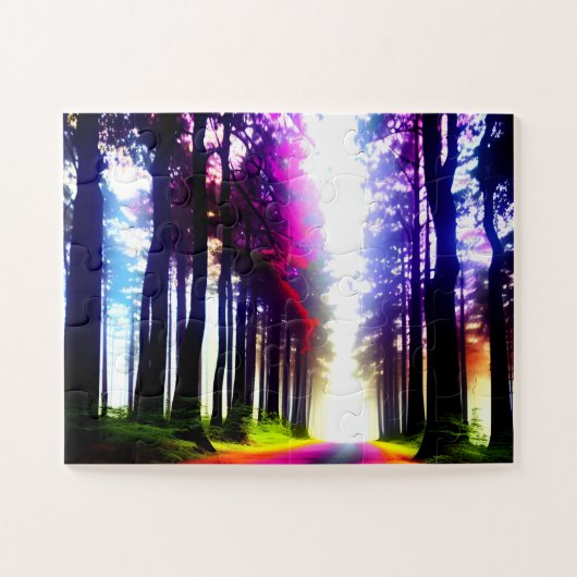 Zonnig in Rainbow Silhouette Forest voor kinderen Legpuzzel (Horizontaal)