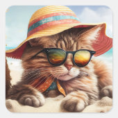 Zonnig Kat Vierkante Sticker (Voorkant)