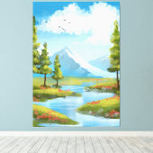 Zonnig landschap met bergen canvas afdruk (Insitu (Houten vloer))