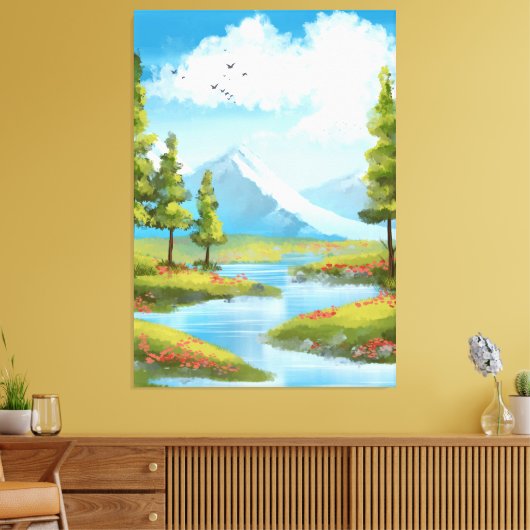 Zonnig landschap met bergen canvas afdruk (Insitu (Woonkamer))