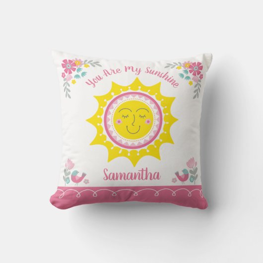 Zonnig Mooie Gele Roze Persoonlijke Baby Slaapkame Kussen (Voorkant)