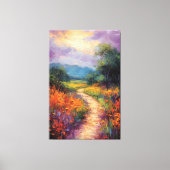 Zonnig pad door wildbloem veld olieverfschilderij canvas afdruk (Voorkant)