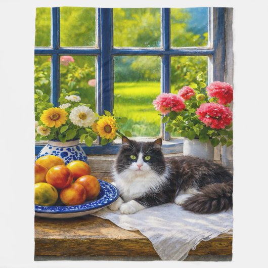 Zonnig raam, kat fleece deken (Voorkant)