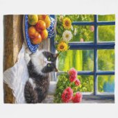 Zonnig raam, kat fleece deken (Voorkant (Horizontaal))