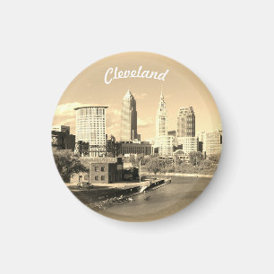 Zonnig Sepia Rivier Uitzicht Cleveland Magneet