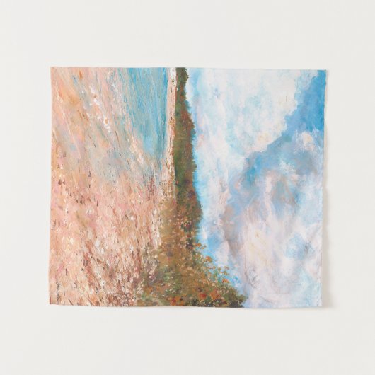 Zonnig Strand Dag Blauwe Hemel Puffy Wolken Schild Wandkleed (Voorkant (horizontaal))