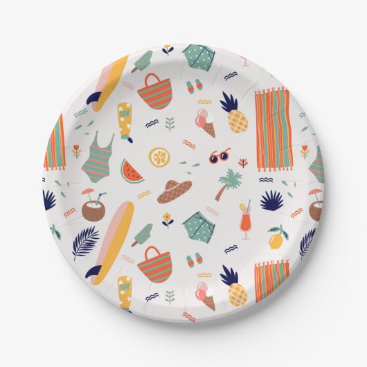 Zonnig strand leuk patroon papieren bordje (Voorkant)