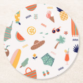 Zonnig strand leuk patroon ronde kartonnen onderzetter (Voorkant)