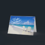 Zonnig strand met 2 stoelen Kerst Kaart<br><div class="desc">Warme kerstwensen vanaf het strand! Een prachtig zonnig strand met oceaangolven die langs het zand neerstorten. Er zijn 2 hoge rug witte strandstoelen met uitzicht op de oceaan. Hallo Aan de voorzijde staat "Kerst". Bekijk de vele design & stijlen in onze winkel.</div>