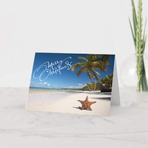 Zonnig strand met zeesterren kerst Kaart