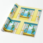 Zonnig strandzicht door open raam cadeaupapier (Uitgerold)