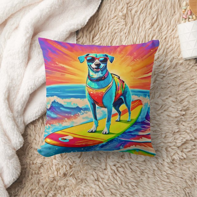 Zonnig Surfen Pup: Beach Bliss Kussen (Deken)