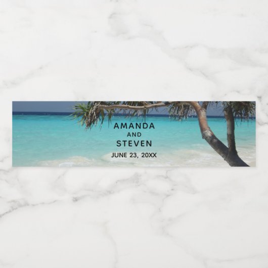 Zonnig Tropisch Strand Ocean Paradise Bruiloft Wat Waterfles Etiket (Enkel label)