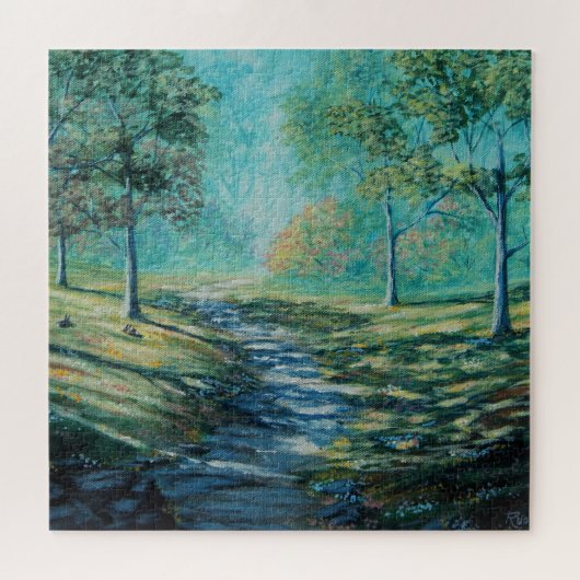 Zonnig, warm pad door de bossen legpuzzel (Horizontaal)