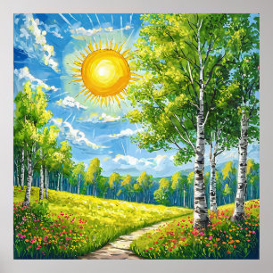 🌞 Zonnig Weidelandschap voor Ontspannende Huisdec Poster