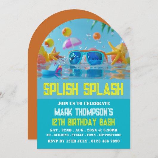 Zonnig zwembad, verjaardagsfeestje kaart (Voorkant / Achterkant)