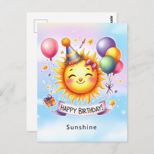 Zonnige Aangepaste Naam Verjaardag  Briefkaart (Voorkant / Achterkant)