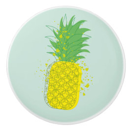 Zonnige Ananas Moderne Grafische Kunst Geel Groen  Keramische Knop
