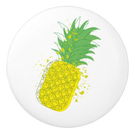 Zonnige Ananas Moderne Grafische Kunst Geel Groen Keramische Knop