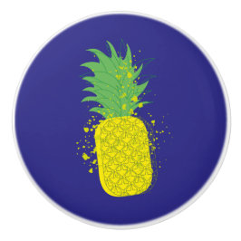 Zonnige Ananas Moderne Grafische Kunst Geel Groen  Keramische Knop