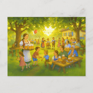 Zonnige Beierse biertuin in de zomer Feestdagenkaart