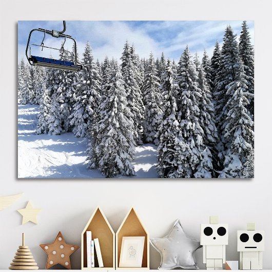 Zonnige besneeuwde berg aangepaste foto poster