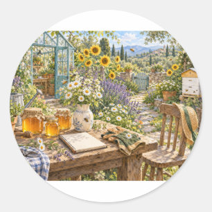 Zonnige Bijentuin Cottage Ronde Sticker