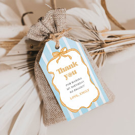 Zonnige Blauwe Gingham Verjaardagsfeest Cadeaulabel