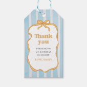Zonnige Blauwe Gingham Verjaardagsfeest Cadeaulabel (Voorkant)