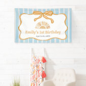 Zonnige Blauwe Gingham Verjaardagsfeest Spandoek (Insitu)