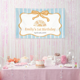 Zonnige Blauwe Gingham Verjaardagsfeest Spandoek