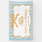Zonnige Blauwe Gingham Verjaardagsfeest Spandoek (Verticaal)