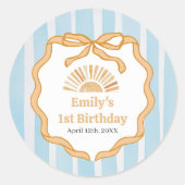 Zonnige Blauwe Gingham Verjaardagsfeest Sticker (Voorkant)
