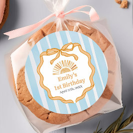 Zonnige Blauwe Gingham Verjaardagsfeest Sticker
