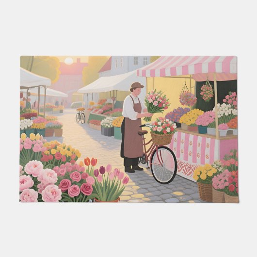 Zonnige bloemenstraat scène deurmat (Voorkant)