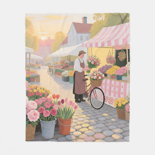 Zonnige bloemenstraat scène fleece deken