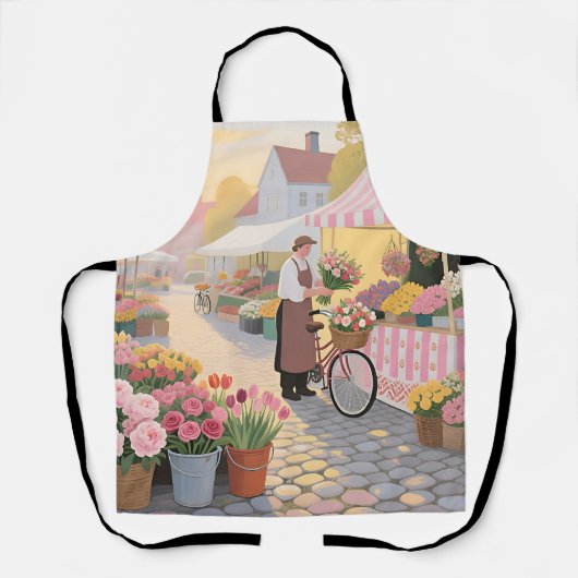 Zonnige bloemenstraat scène schort (Voorkant)