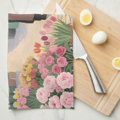 Zonnige bloemenstraat scène theedoek (Quarter Fold)