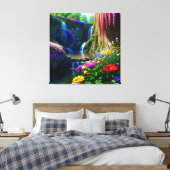 Zonnige bloemrijke waterval mooi landschap canvas afdruk (Insitu (Slaapkamer))
