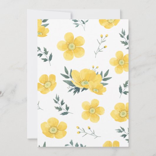 Zonnige Bloesems , Een Levendig Geel Bloem Bruilof Kaart (Achterkant)