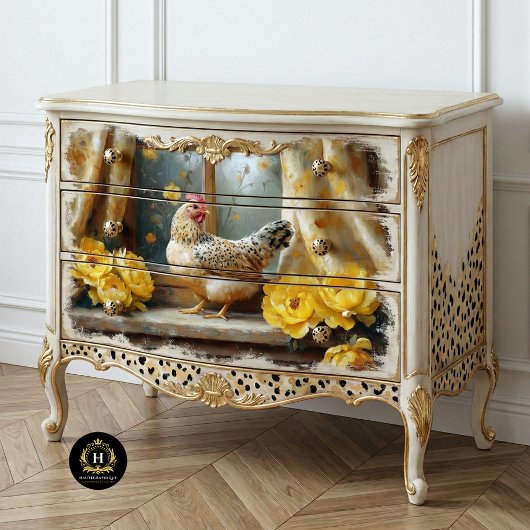 Zonnige Boerderij Kip Geel Rozen Decoupage Tissuepapier